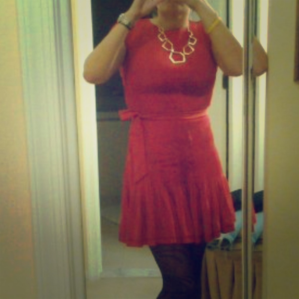 Silk Pleated Red Dress with belt unique